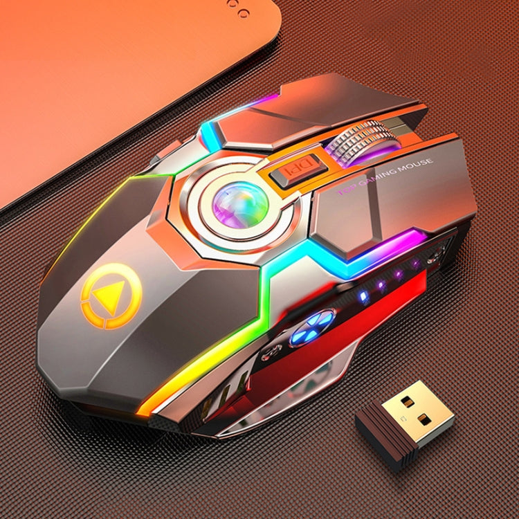 Wireless Silent Gaming Mouse with Rechargeable RGB Light 1600DPI 2.4GHz 3-Modes (Grey)