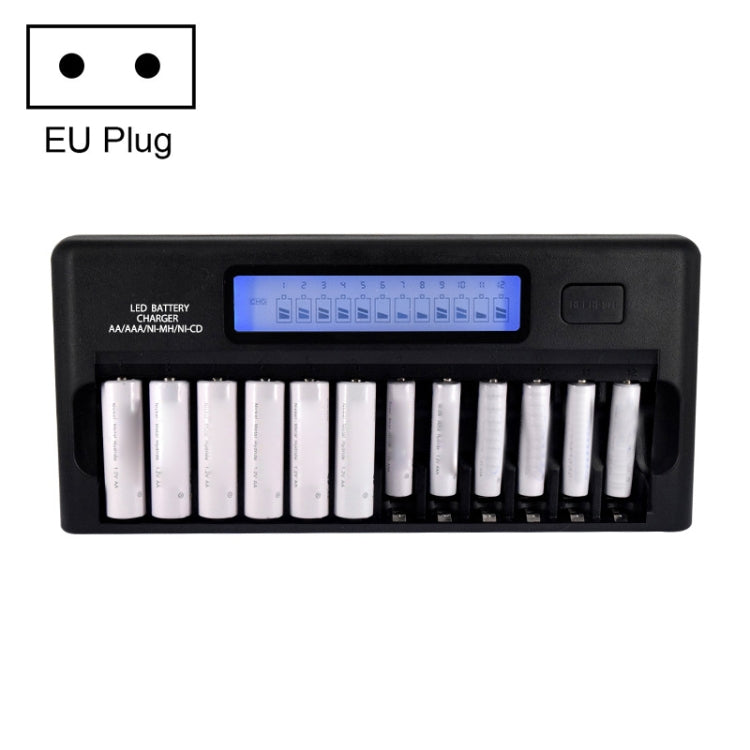 12-Slot Battery Charger with LCD Display for AA / AAA / NI-MH / NI-CD Battery, EU Plug
