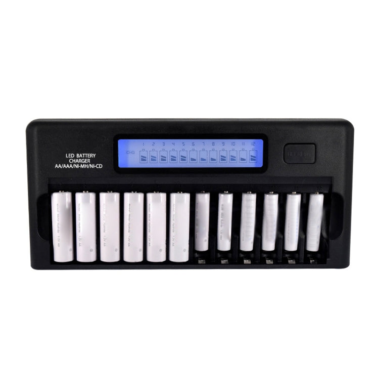 12-Slot Battery Charger with LCD Display for AA / AAA / NI-MH / NI-CD Battery, EU Plug