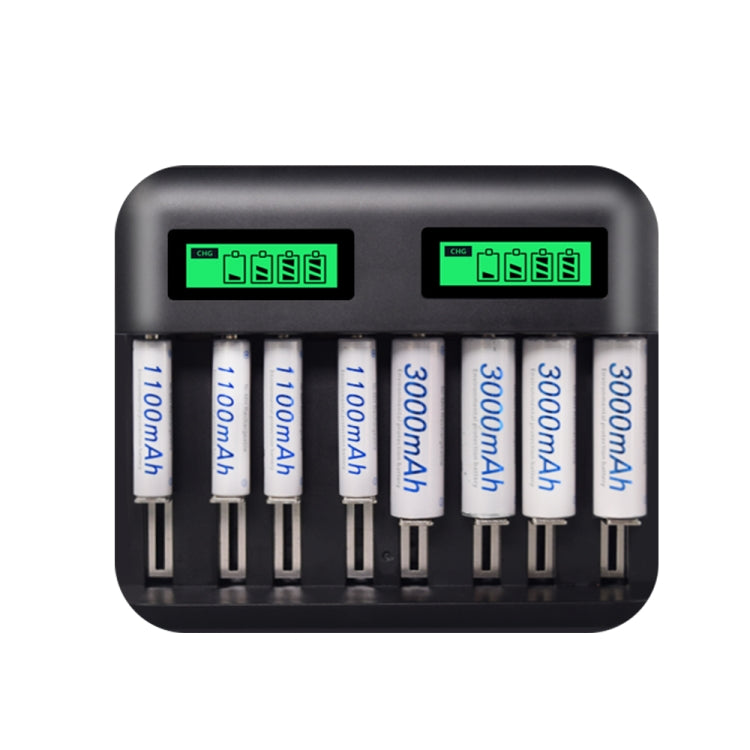 8-Slot USB Battery Charger for AA, AAA, C, and D Batteries with LCD Display