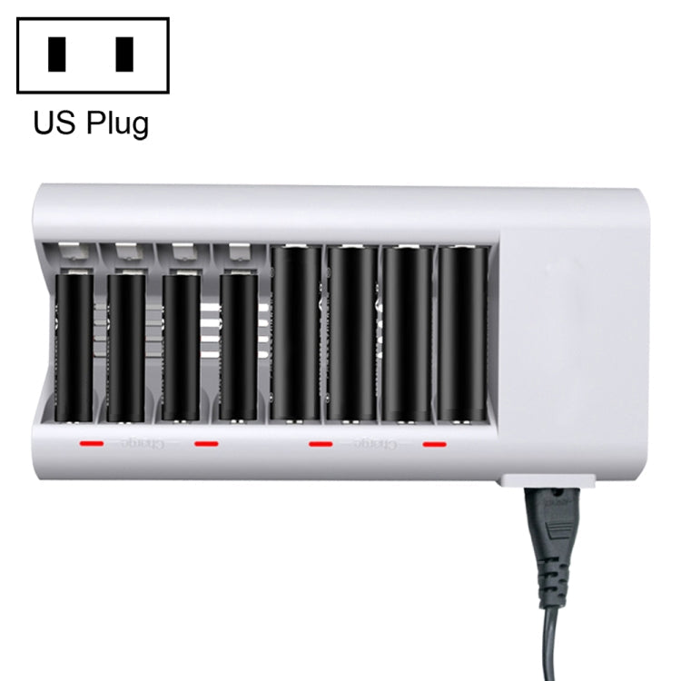 8-Slot Universal Voltage Battery Charger for AA & AAA Batteries with Intelligent Chip Protection