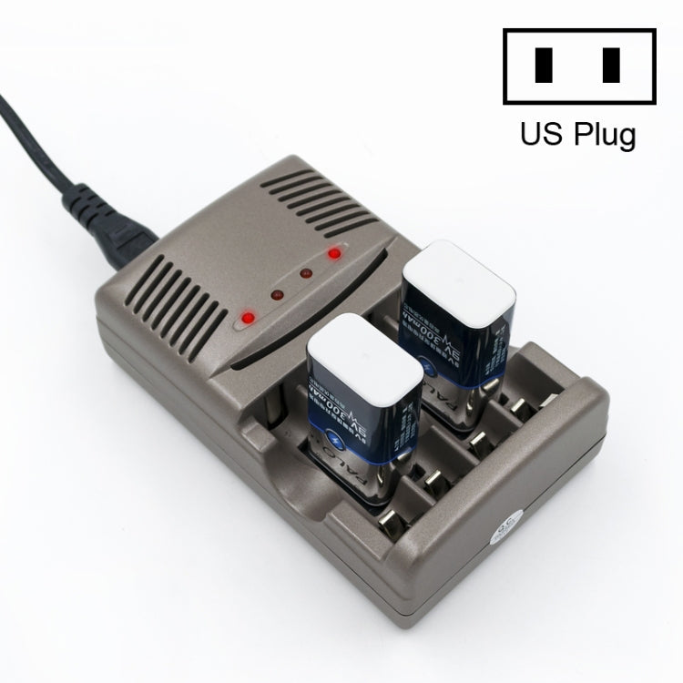 4-Slot Universal Battery Charger for AA, AAA, and 9V Ni-MH Batteries with US Plug