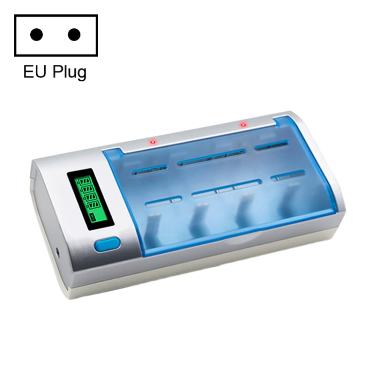 4-Slot LCD Battery Charger for AA, AAA, C, and D Size Batteries with EU Plug