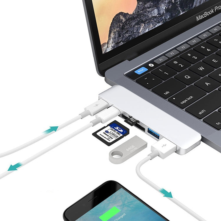 6-in-1 Aluminum Alloy USB-C HUB Adapter for Macbook 2015/2016/2017(Silver)