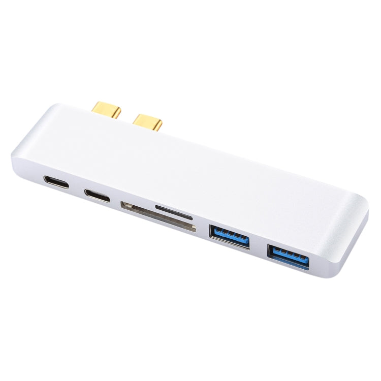 6-in-1 Aluminum Alloy USB-C HUB Adapter for Macbook 2015/2016/2017(Silver)