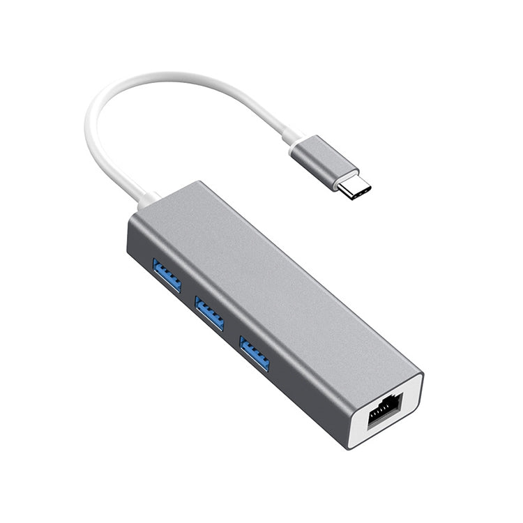 USB-C / Type-C to Fast Ethernet RJ45 & 3 x USB 3.0 Adapter Converter HUB (Grey)