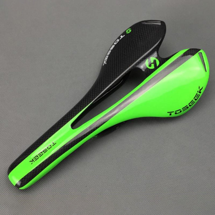 TOSEEK Road Bike Carbon Fiber Hollow Saddle Seat, 3K Texture + Light (Green)