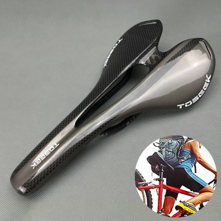 TOSEEK Road Bicycle Carbon Fiber Seat with Hollow Design and 3K Texture, Light Grey