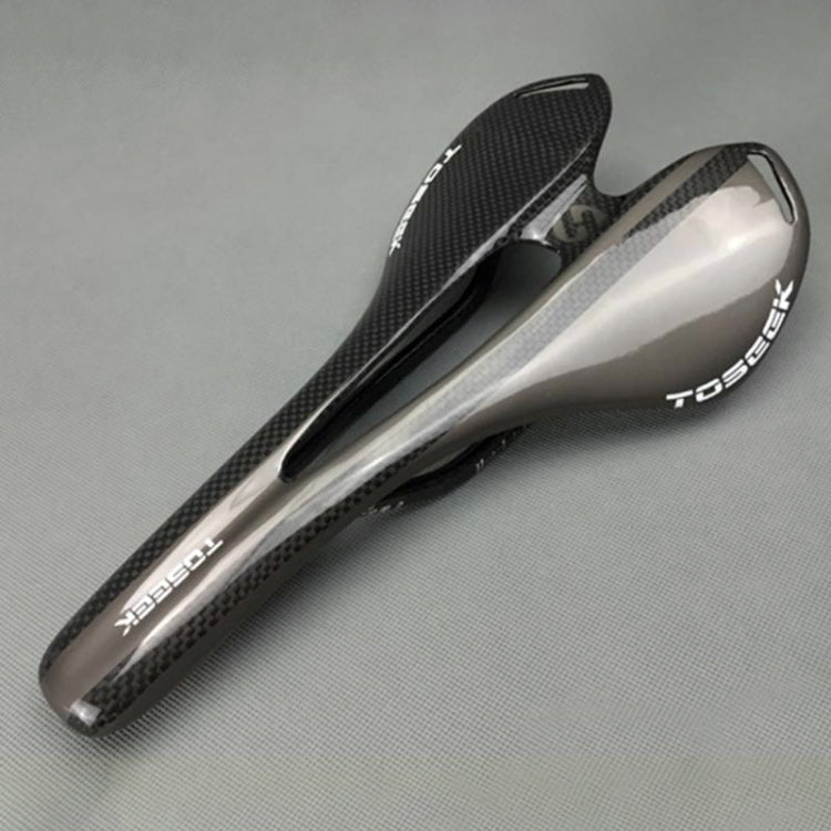 TOSEEK Road Bicycle Carbon Fiber Seat with Hollow Design and 3K Texture, Light Grey