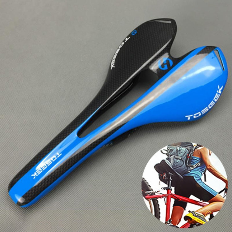 TOSEEK Road Bike Carbon Fiber Hollow Saddle with 3K Texture and Lightweight Design in Blue