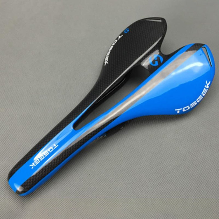 TOSEEK Road Bike Carbon Fiber Hollow Saddle with 3K Texture and Lightweight Design in Blue