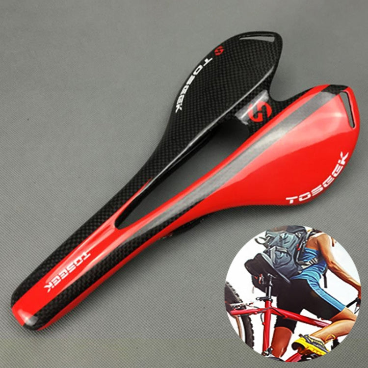 TOSEEK Road Bike Carbon Fiber Hollow Seat Saddle, 3K Texture + Light (Red)