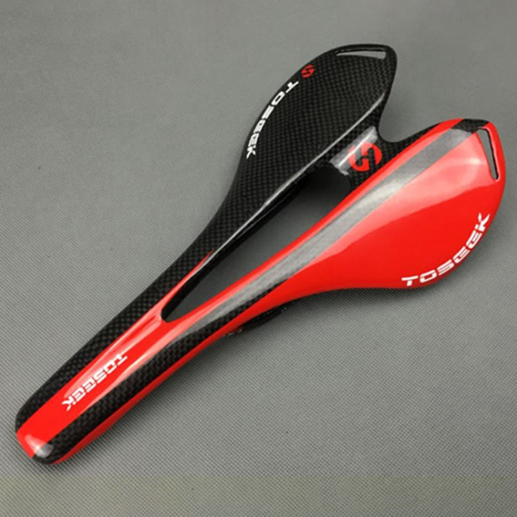 TOSEEK Road Bike Carbon Fiber Hollow Seat Saddle, 3K Texture + Light (Red)