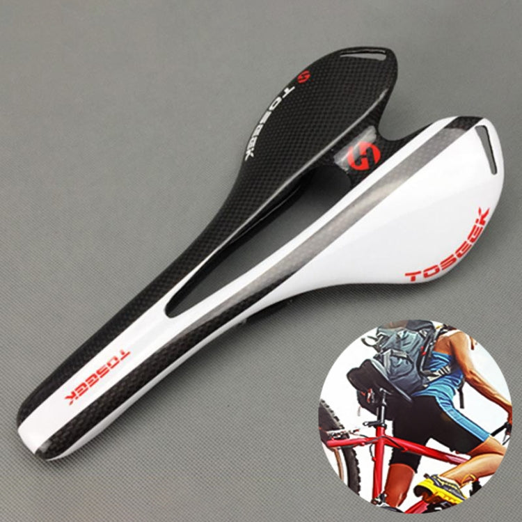 TOSEEK Road Bike Carbon Fiber Hollow Seat Saddle, 3K Texture + Light (White)