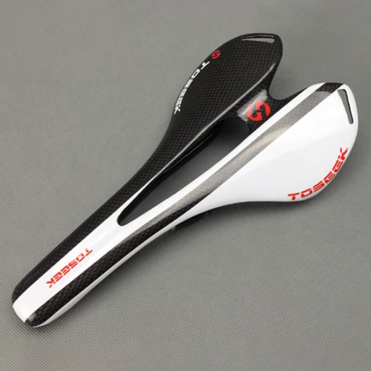 TOSEEK Road Bike Carbon Fiber Hollow Seat Saddle, 3K Texture + Light (White)