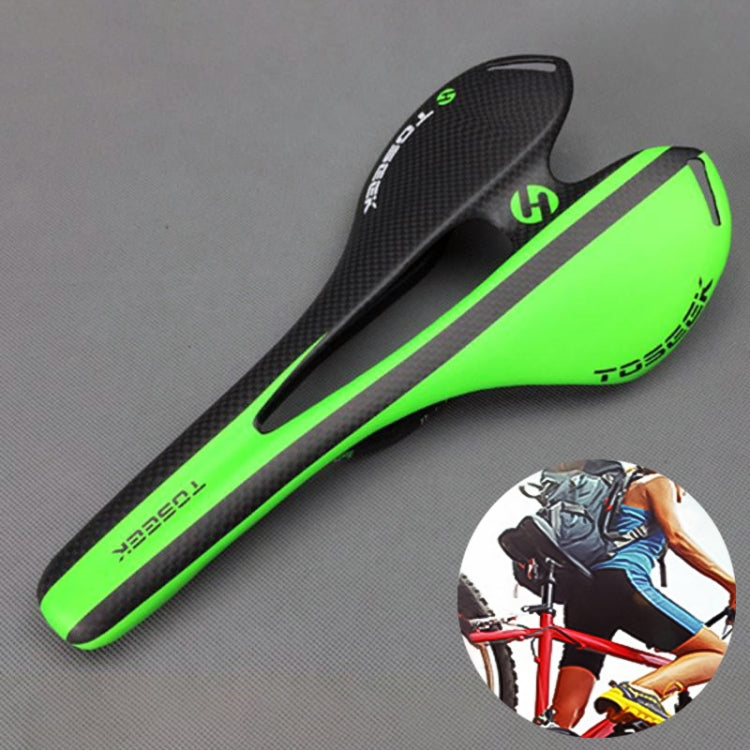 TOSEEK Road Bike Carbon Fiber Hollow Saddle, Green Texture 3K + Extinction