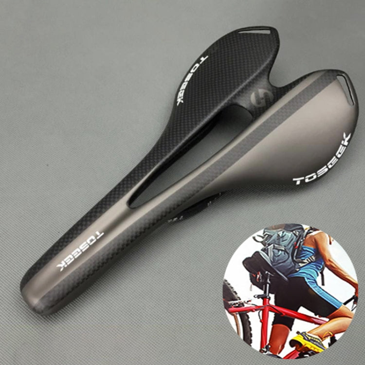 TOSEEK Road Bike Carbon Fiber Saddle - Grey Texture Hollow Seat