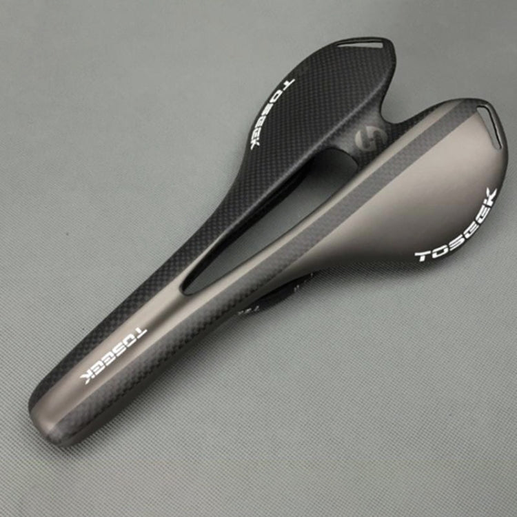 TOSEEK Road Bike Carbon Fiber Saddle - Grey Texture Hollow Seat