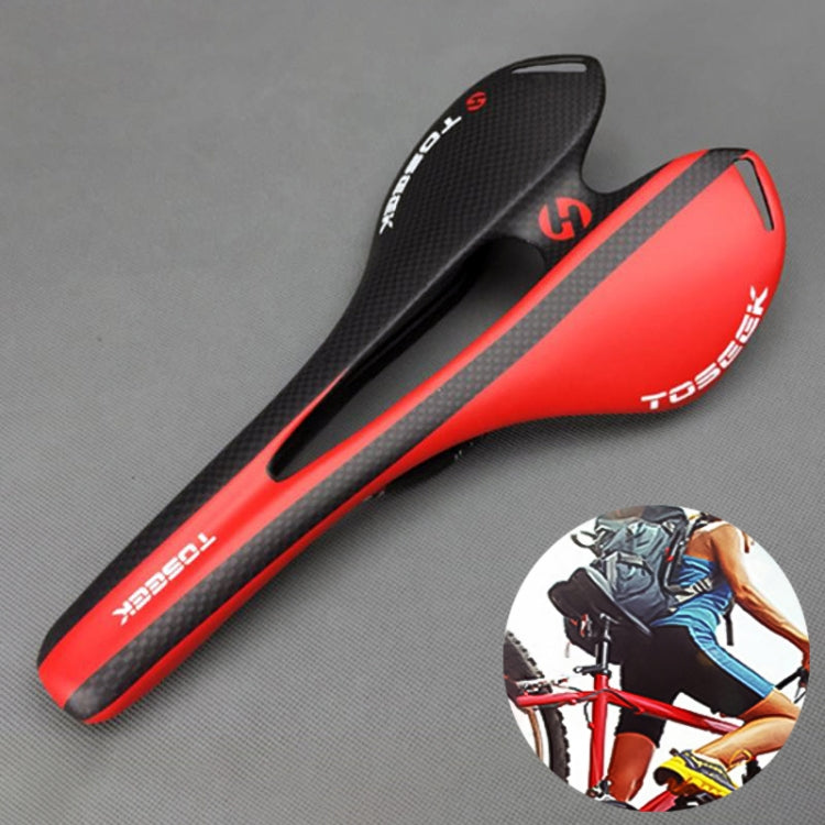 TOSEEK Road Bike Carbon Fiber Seat Saddle in Red with 3K Texture + Extinction