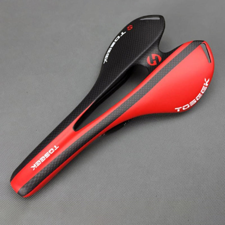 TOSEEK Road Bike Carbon Fiber Seat Saddle in Red with 3K Texture + Extinction