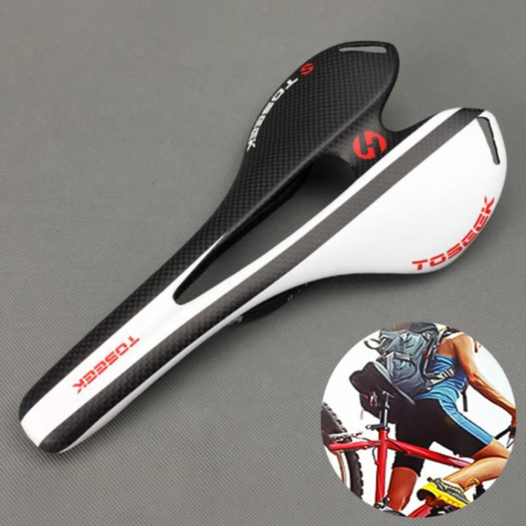 TOSEEK Road Bike Carbon Fiber Hollow Seat Saddle, White