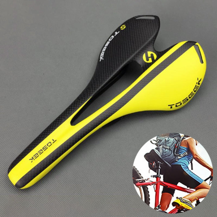 TOSEEK Yellow Carbon Fiber Hollow Road Bike Saddle