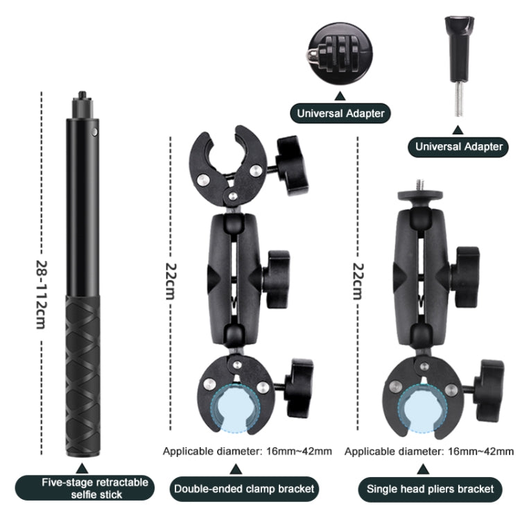 Motorcycle Dual-heads Crab & Single Heads Clamps Handlebar Selfie Stick with Adjustable Shooting Angles