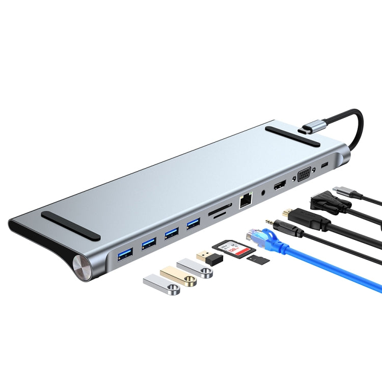 11-in-1 USB-C Docking Station HUB with 4K HDMI, VGA, SD/TF Card Slot, Gigabit Ethernet, 3.5mm AUX, and USB 3.0 Ports