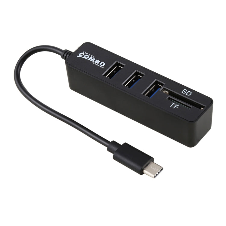 2 in 1 TF & SD Card Reader with 3 USB Ports and USB-C Converter