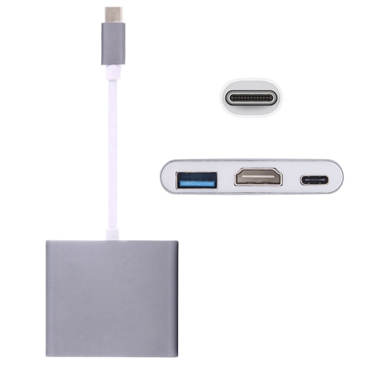 USB-C 3.1 Male to USB-C 3.1 Female & HDMI Female & USB 3.0 Female Adapter in Grey