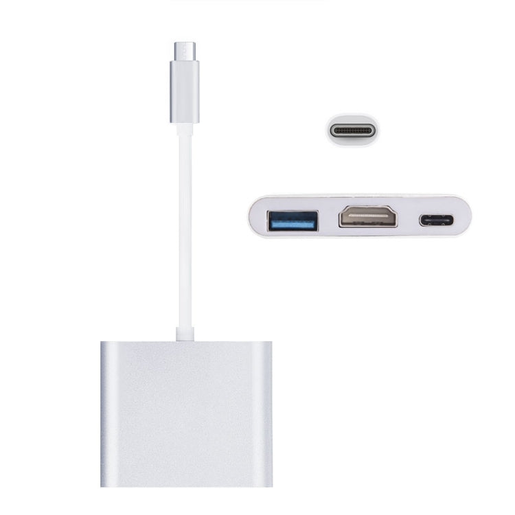 USB-C 3.1 Male to USB-C 3.1 Female, HDMI Female, and USB 3.0 Female Adapter (Silver)