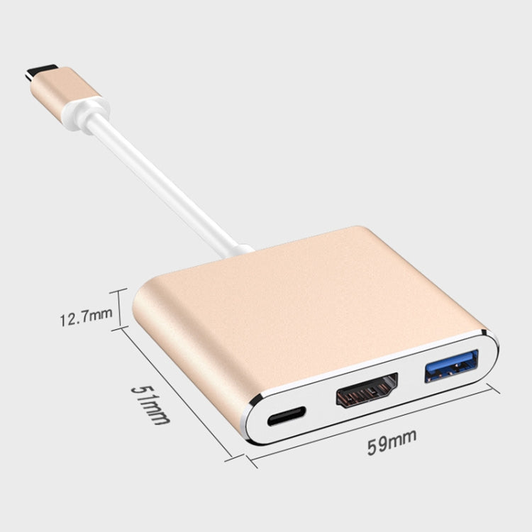 V125 UCB-C 3-in-1 USB-C Converter with PD, HDMI, and USB 3.0 (Gold)