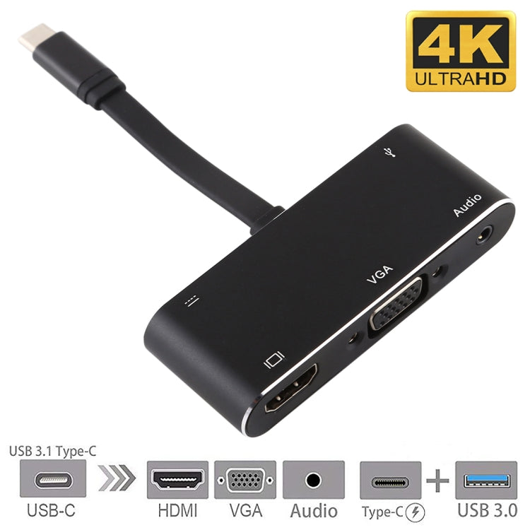 5-in-1 USB-C Male to PD + HDMI + VGA + Audio + USB 3.0 Female Converter