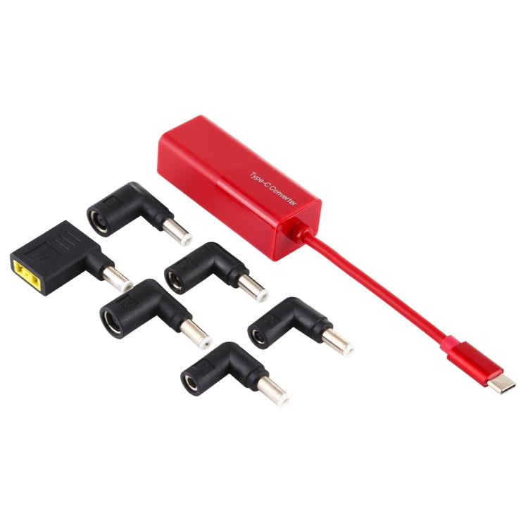 Portable 65W USB-C Laptop Power Adapter with 6-in-1 Converter (Red)