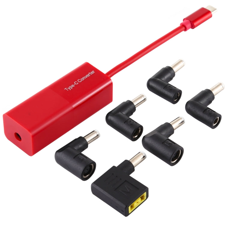Portable 65W USB-C Laptop Power Adapter with 6-in-1 Converter (Red)