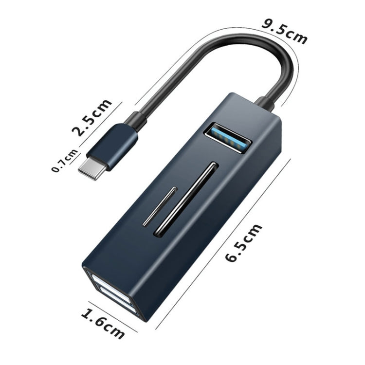 5 in 1 USB-C / Type-C to USB3.0 + SD / TF Card Reader HUB Adapter - Silver