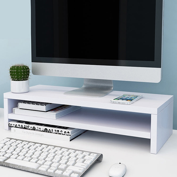 Eco-Friendly 2-Layer Wooden Monitor Stand with Storage, White