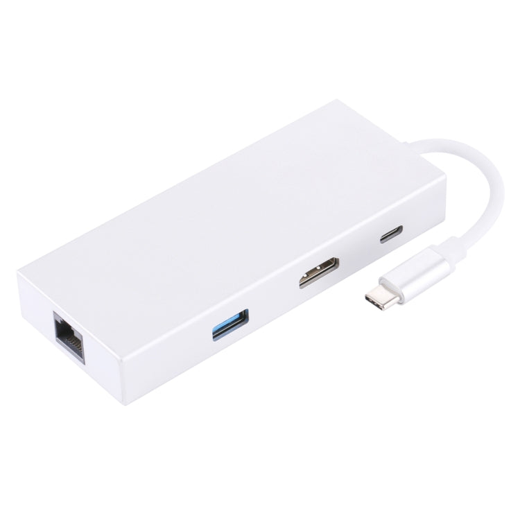 USB-C Adapter Hub with HDMI, RJ45, USB 3.0, SD & Micro SD Card Reader, and Power Charging