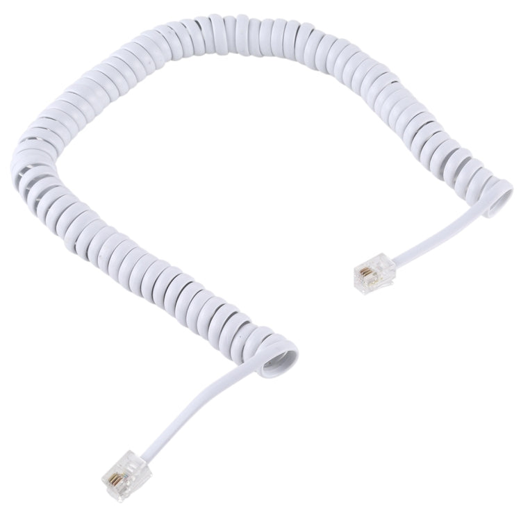 Telephone Extension Coil Cable with 4-Core Male to Male RJ11 Connectors, 2m Stretch Length (White)