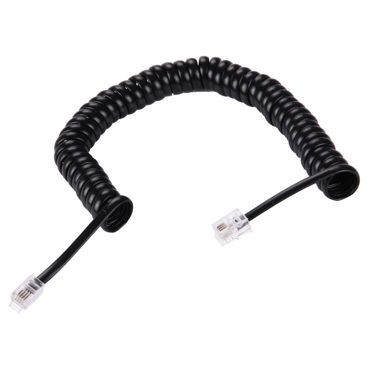4 Core Male to Male RJ11 Spring Style Telephone Extension Coil Cable - 2m Stretch Length (Black)