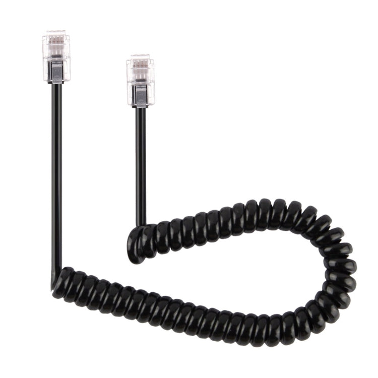 4 Core Male to Male RJ11 Spring Style Telephone Extension Coil Cable - 2m Stretch Length (Black)