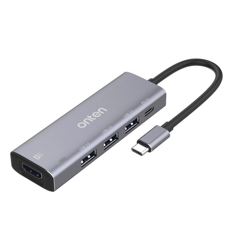 Onten OT-95123 5 in 1 Multifunctional Type-C + USB + HDMI Docking Station with 145mm Cable Length (Silver)