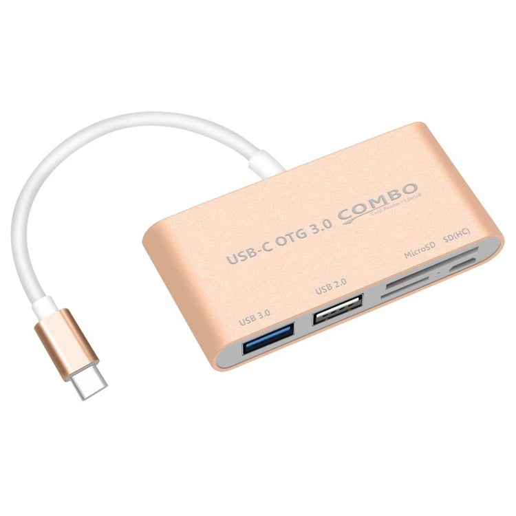 COMBO T-693 5-in-1 USB-C Card Reader and Hub (Gold)