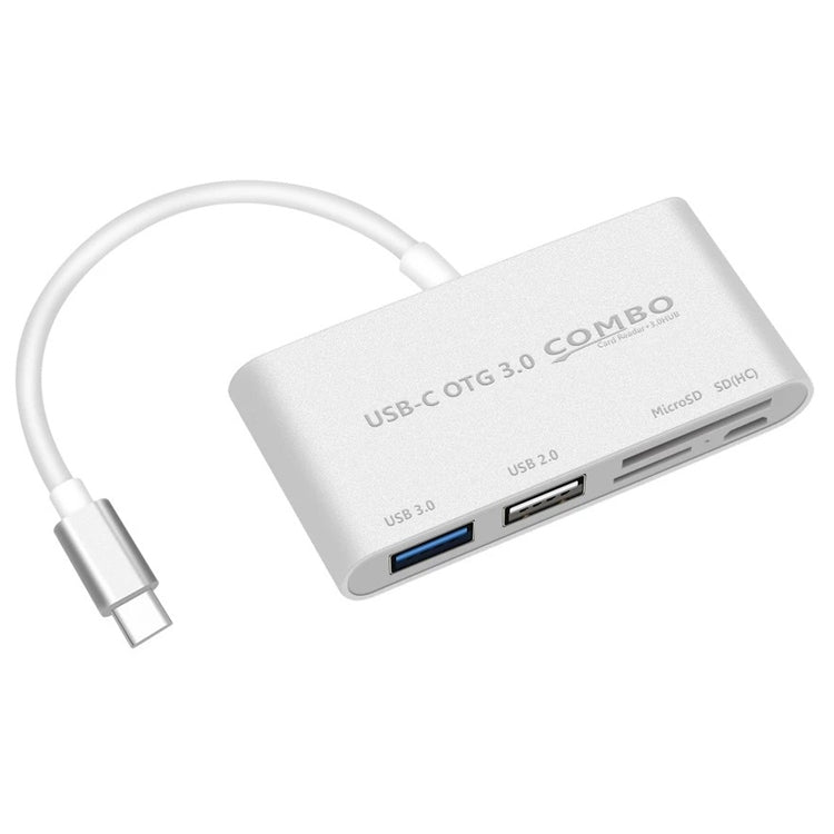 5-in-1 USB-C Hub Card Reader with OTG Functionality (Silver)