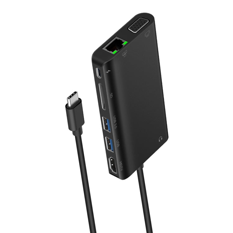 Onten 9591BD 8 in 1 USB-C Hub with Ethernet, USB 3.0, HDMI, VGA, SD Card Slot, 3.5mm AUX, and PD Fast Charging (Black)