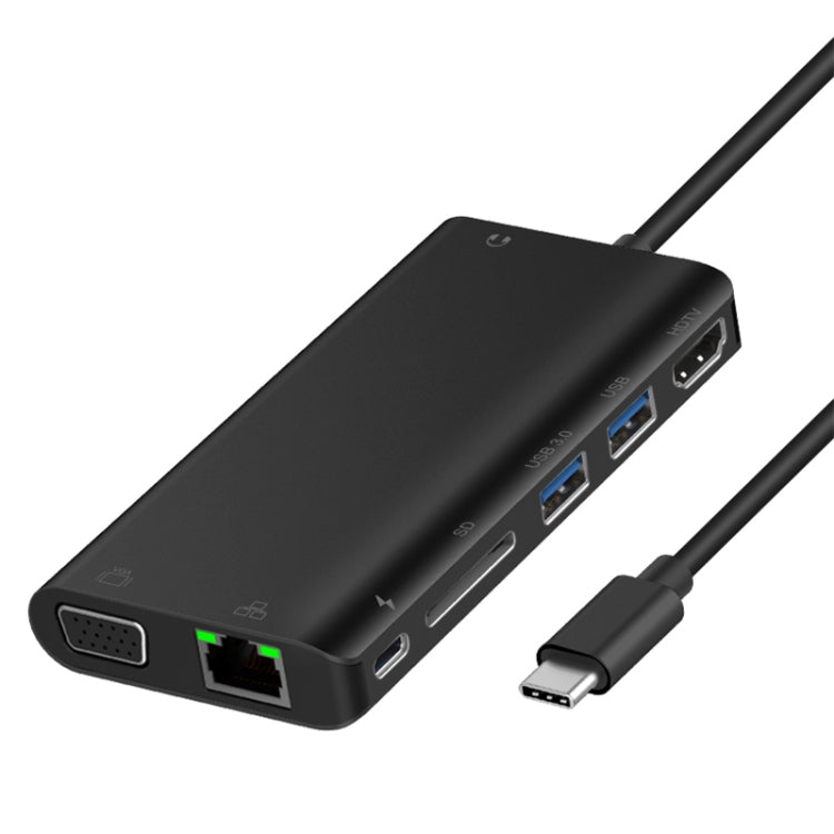 Onten 9591BD 8 in 1 USB-C Hub with Ethernet, USB 3.0, HDMI, VGA, SD Card Slot, 3.5mm AUX, and PD Fast Charging (Black)