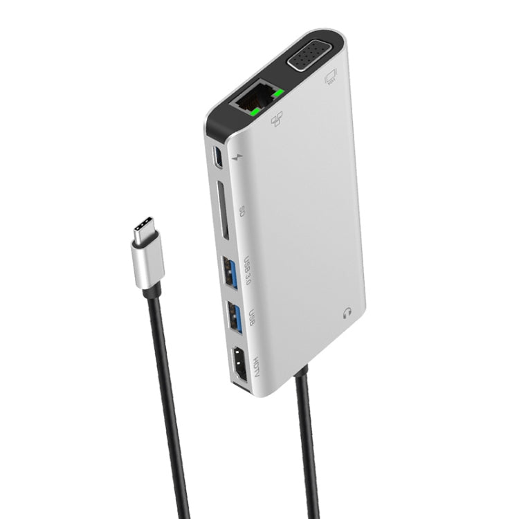 Onten 9591BD 8-in-1 USB-C Hub with Ethernet, HDMI, VGA, and Rapid Charging (Silver)