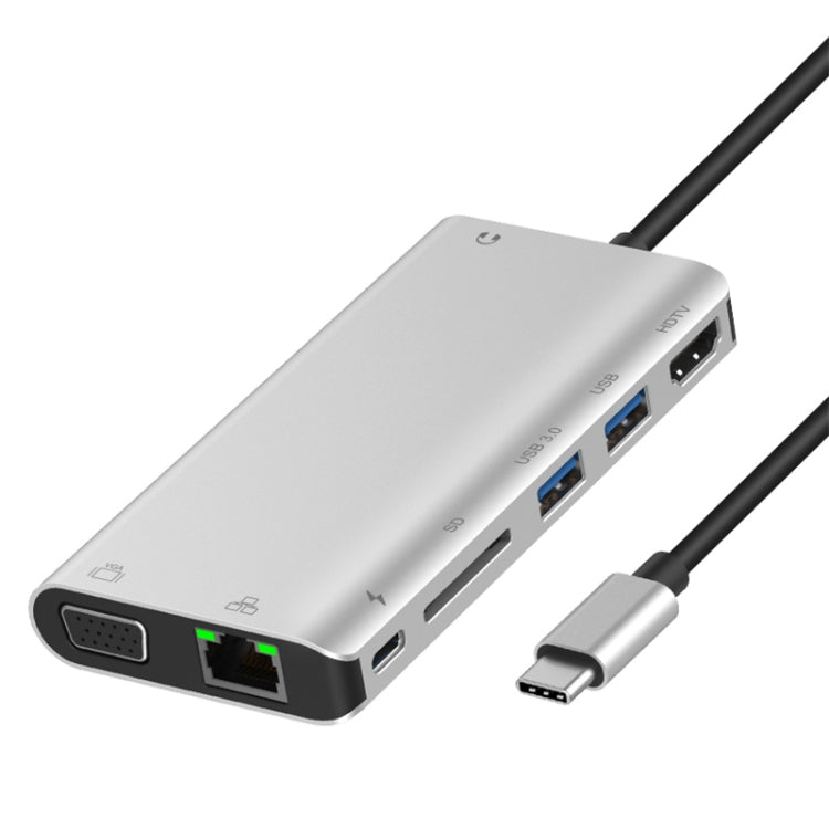 Onten 9591BD 8-in-1 USB-C Hub with Ethernet, HDMI, VGA, and Rapid Charging (Silver)