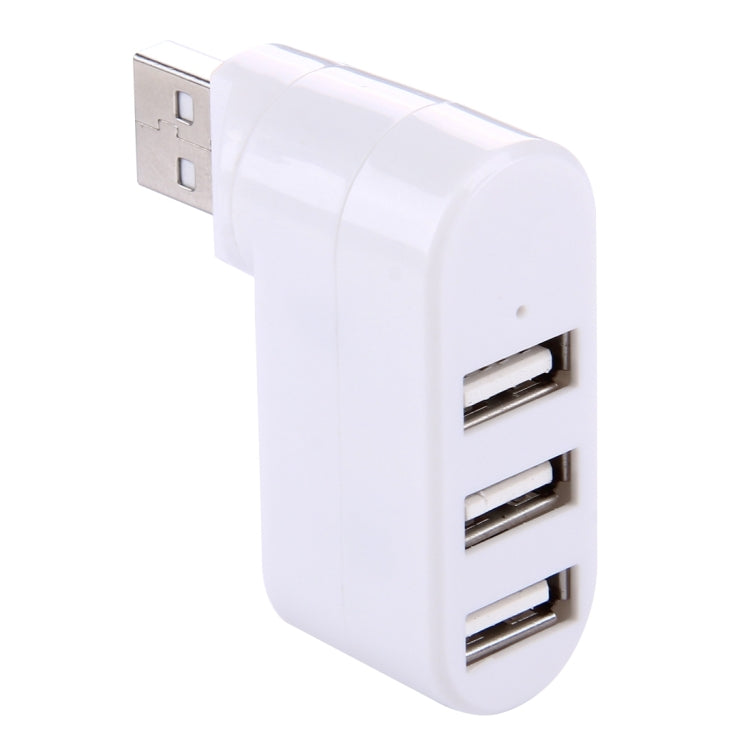 180 Degree Rotating USB Head Portable HUB with 3 USB 2.0 Ports (White)