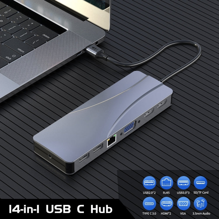 Rocketek HC452 14-in-1 HUB Adapter with Type-C to 100M RJ45 + HDMI+VGA
